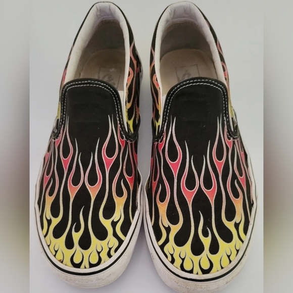 (SOLD) Vans Authentic Mash Up FLAMES Slip-On Skate Shoes Men's Size 10 - Picture 2 of 8
